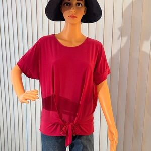 Short Sleeve Tie-Front Tee in Berry Pink